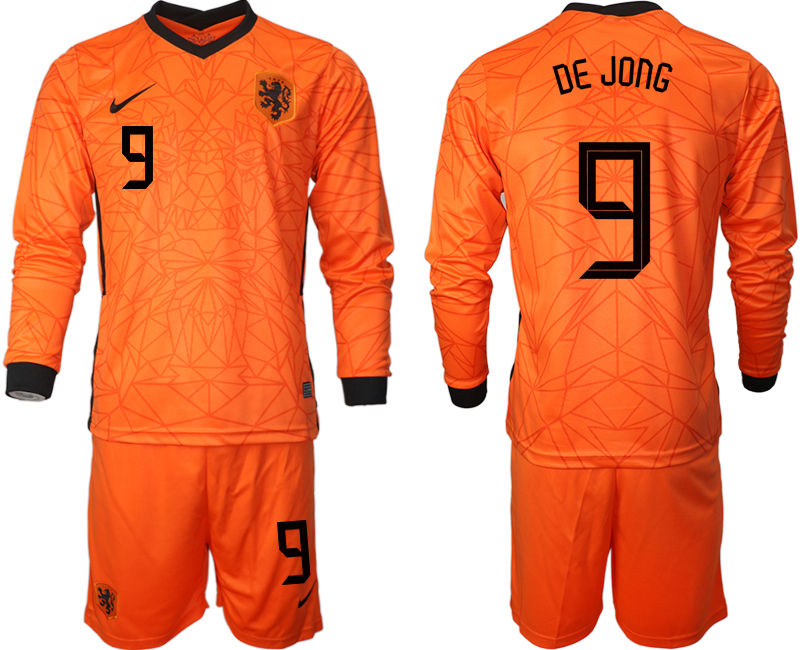 Men 2021 European Cup Netherlands home long sleeve #9 soccer jerseys